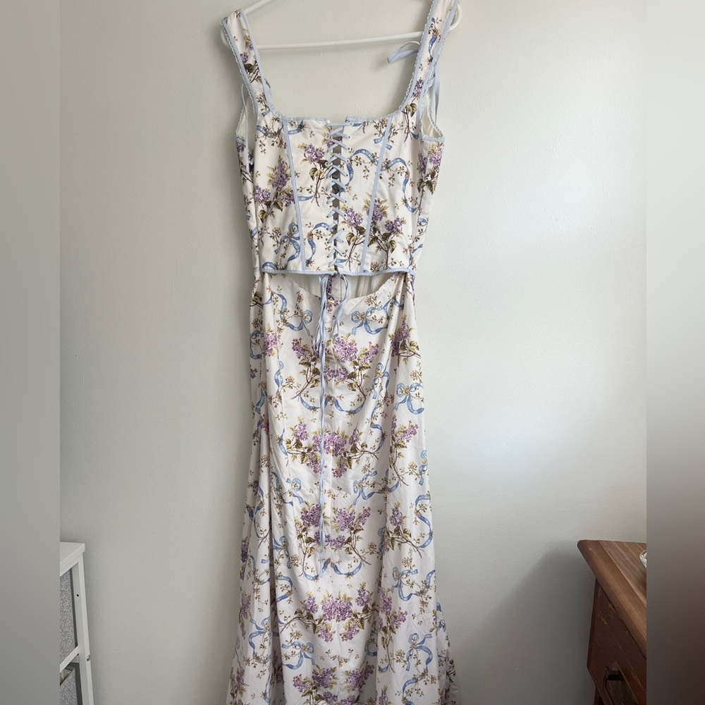 House of CB Dionne Off White Floral Print Cotton MIDI Dress - Picture 10 of 11